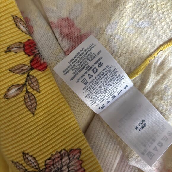 LAND'S END SUPIMA Cotton Plus 2X 20W-22W Button Down Yellow Floral Cardigan #F - Picture 6 of 6